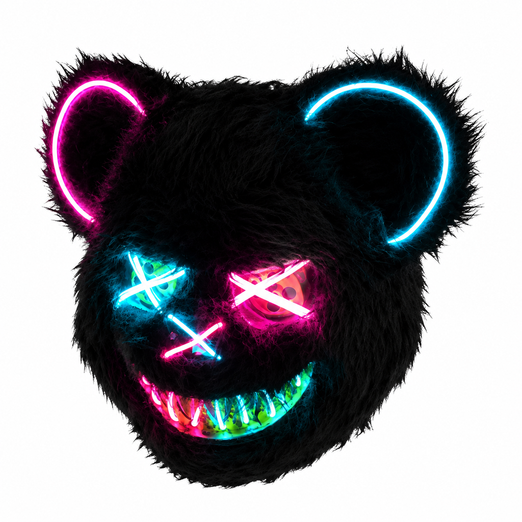 Masque ours LED rose et bleu lumineux pour Halloween