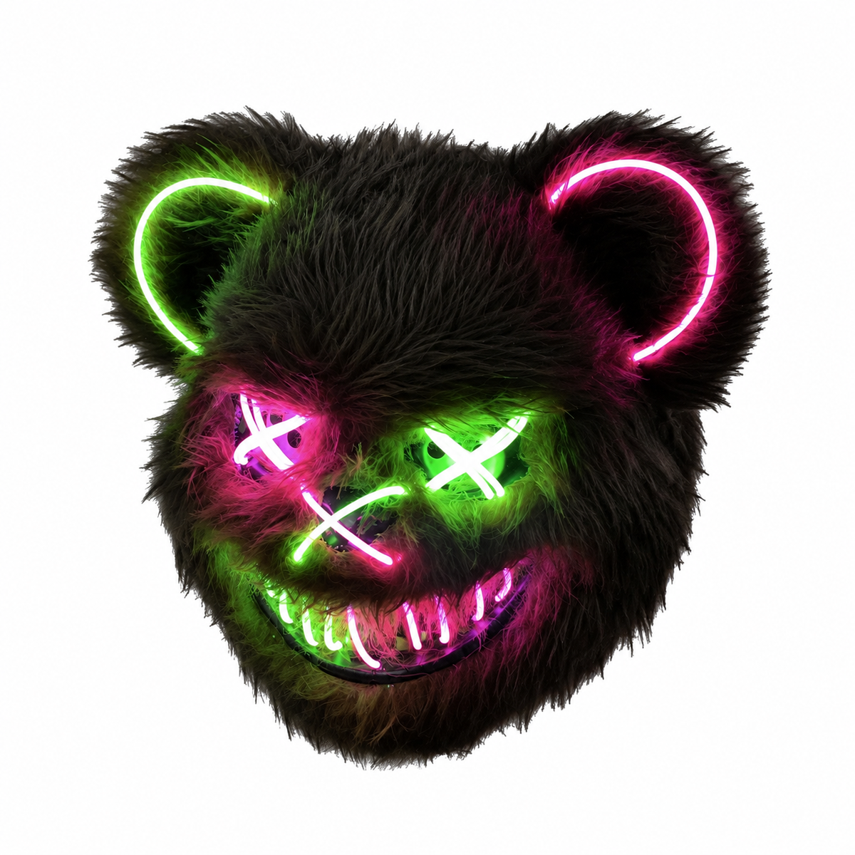 Masque ours LED rose et vert lumineux pour Halloween