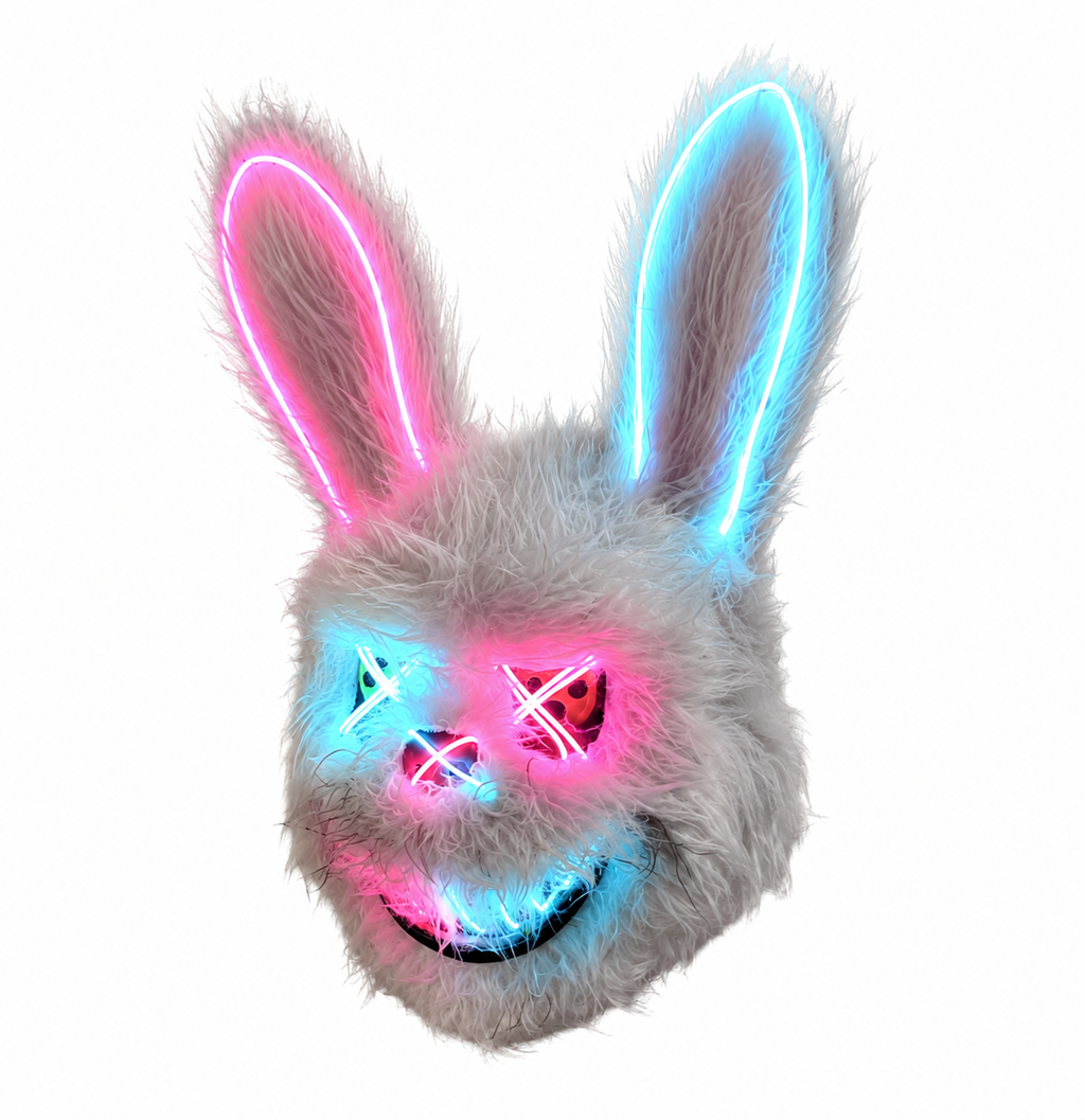 Masque lapin LED rose et bleu lumineux pour Halloween