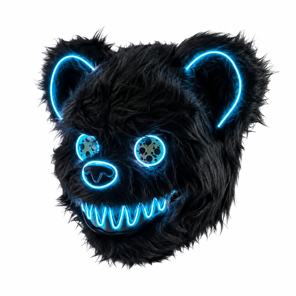 Masque ours LED bleu glacial lumineux pour Halloween