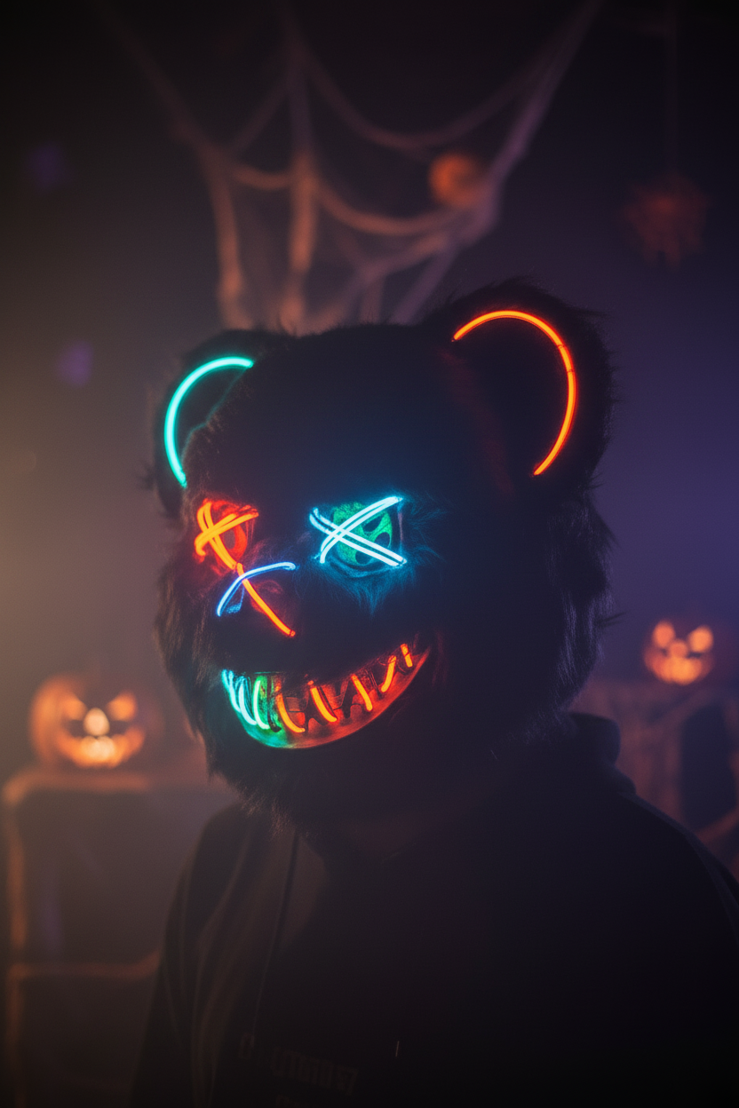 HauntMask – Neon Bear LED Mask Cyan & Orange – Image 2