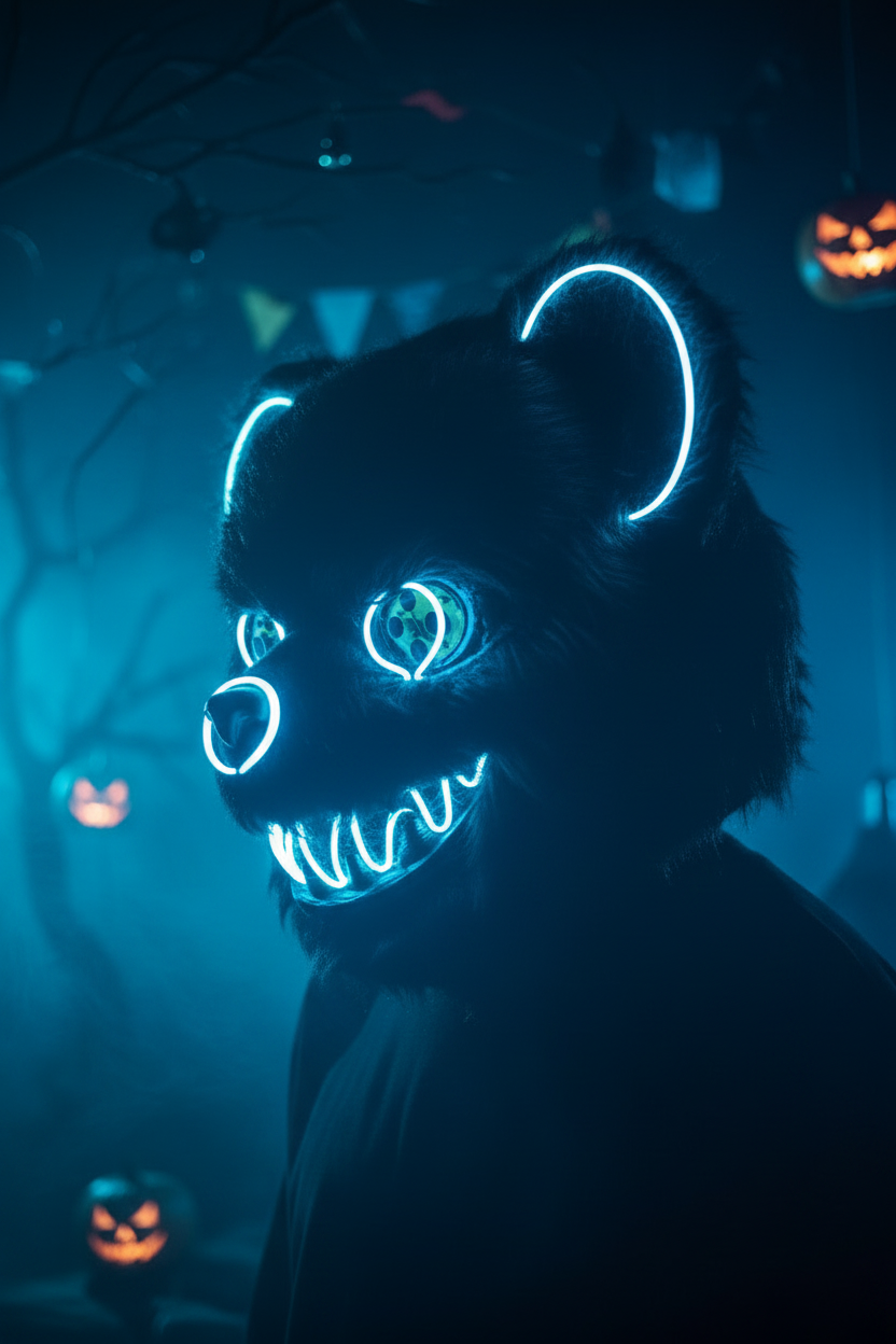 HauntMask – Neon Bear LED Mask Electric Blue – Image 2