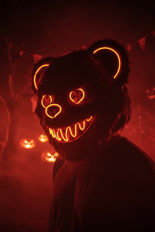 HauntMask – Neon Bear LED Mask Fire Orange – Image 2