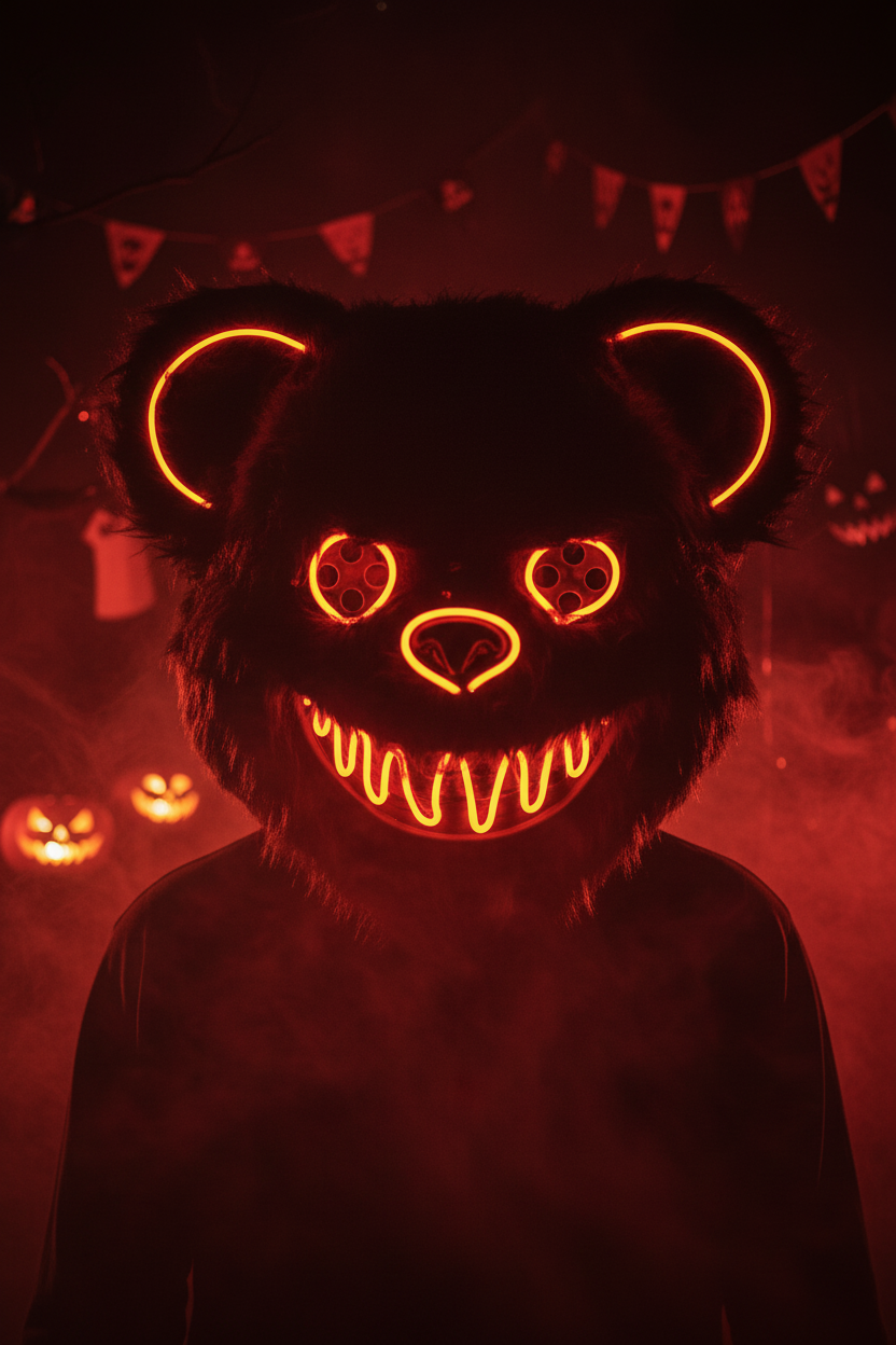 HauntMask – Neon Bear LED Mask Fire Orange