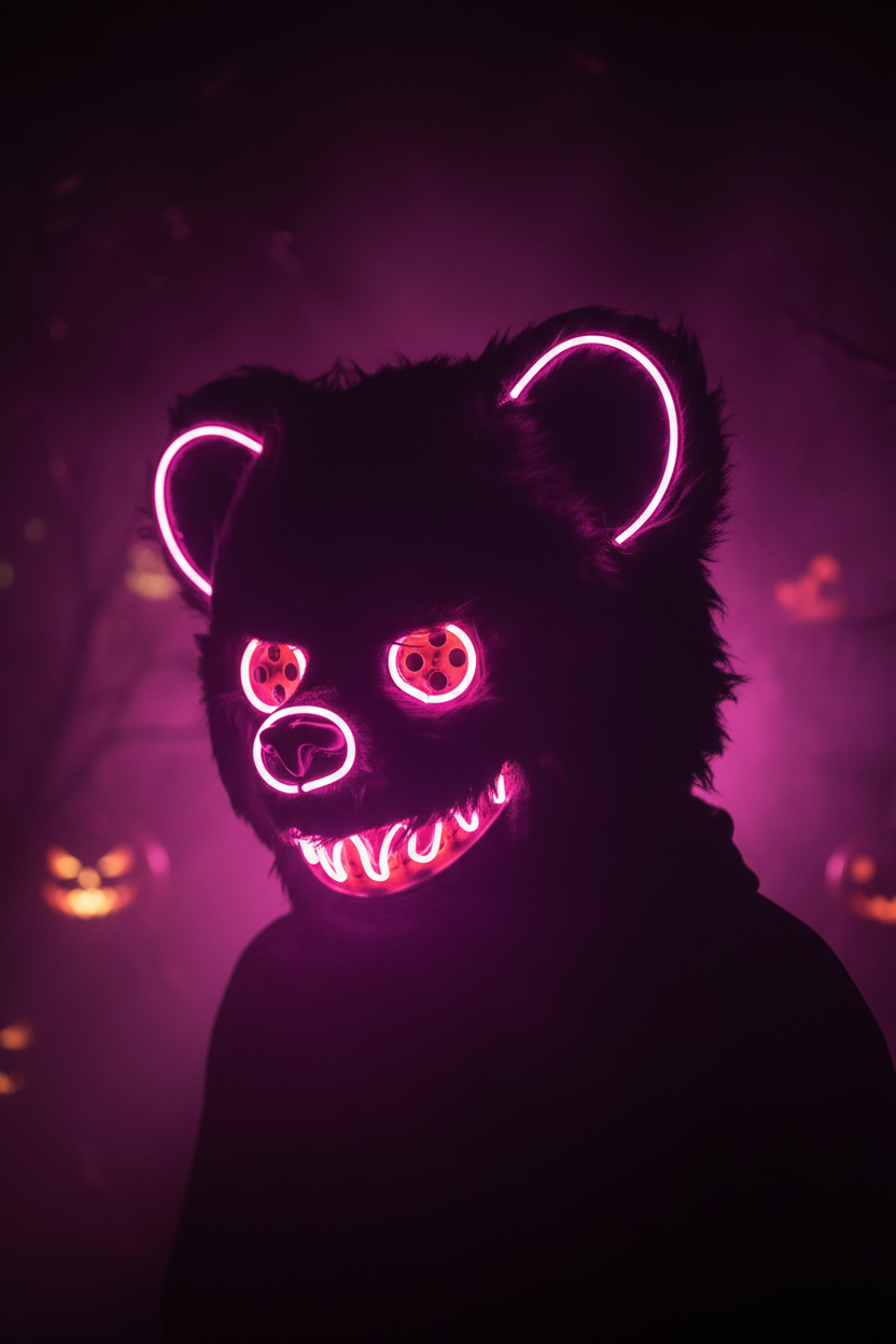 HauntMask – Neon Bear LED Mask Full Pink – Image 2