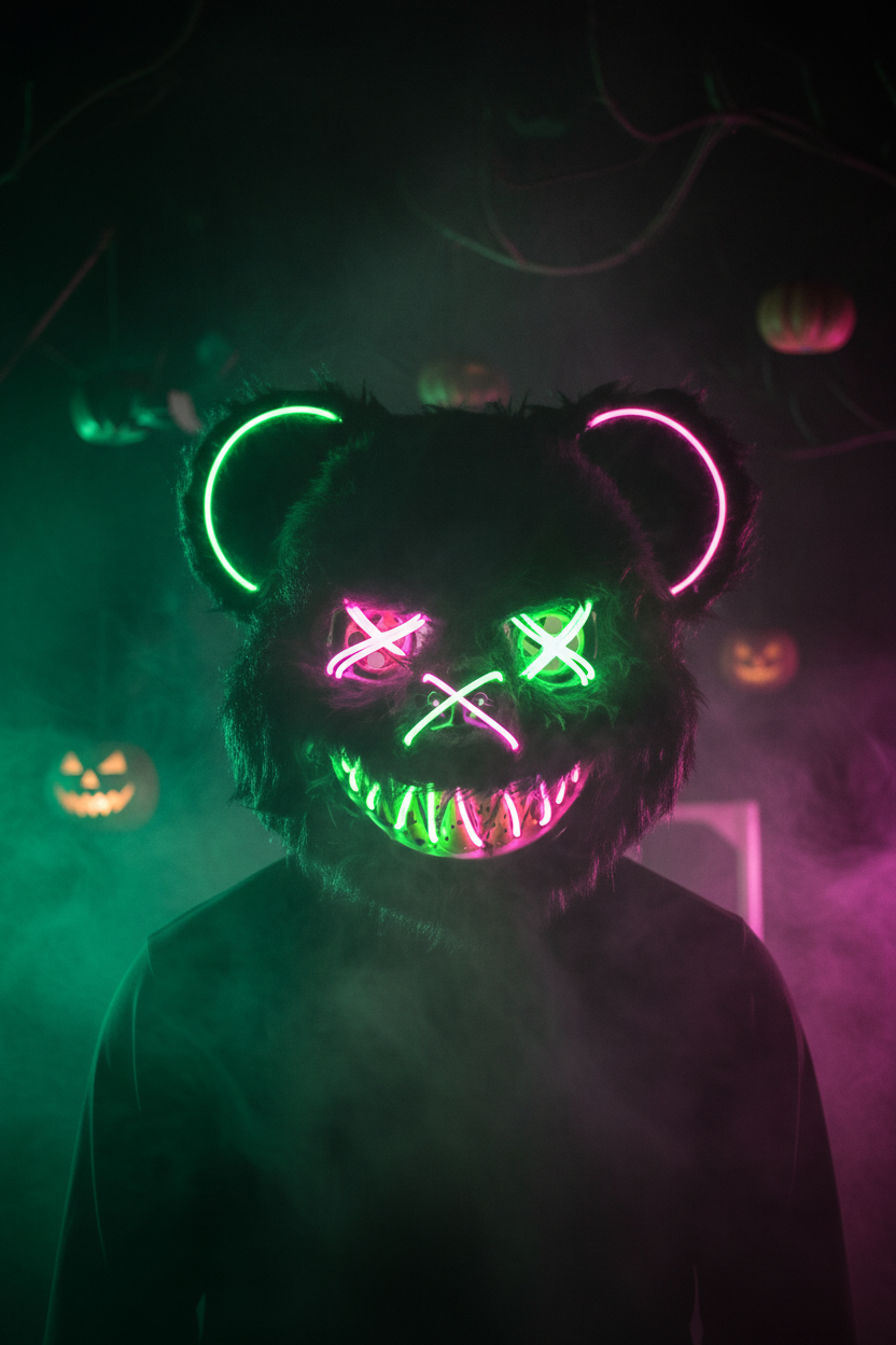 HauntMask – Neon Bear LED Mask Green & Pink