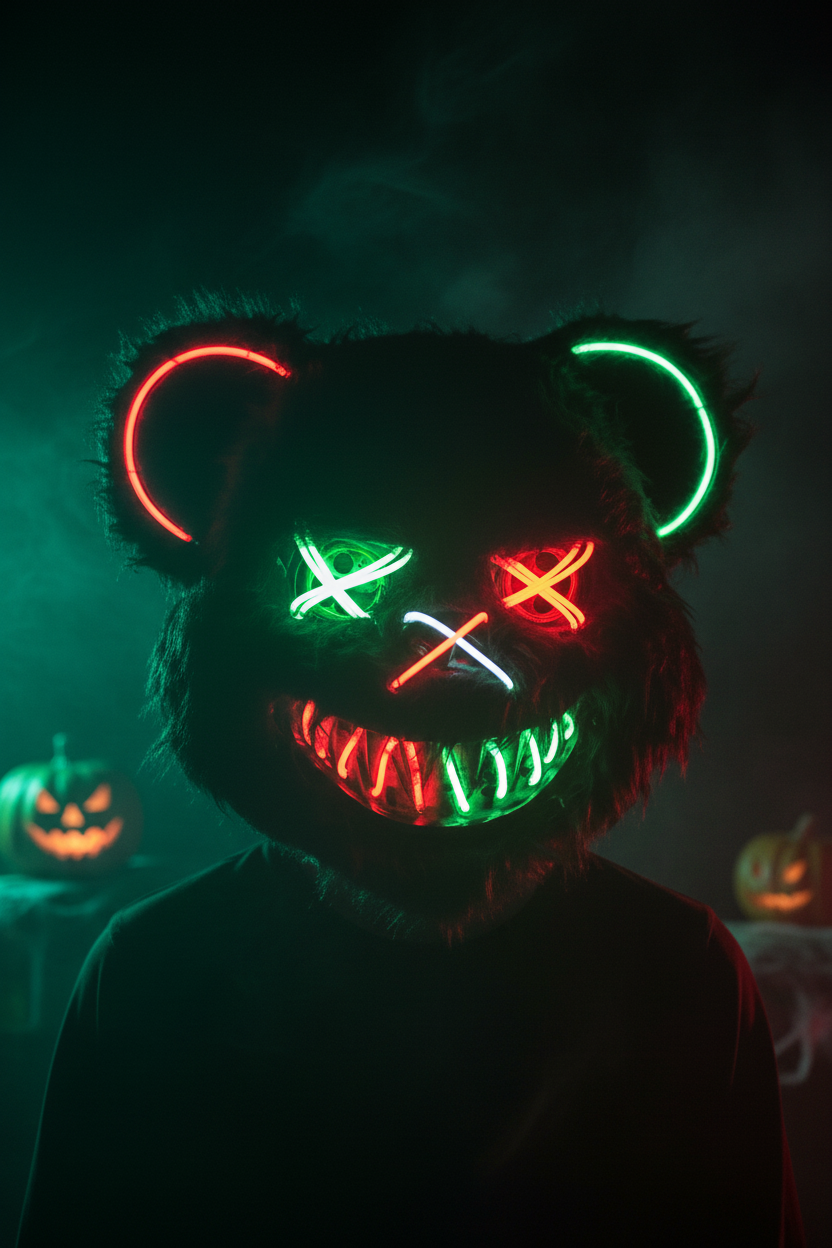 HauntMask – Neon Bear LED Mask Green & Red