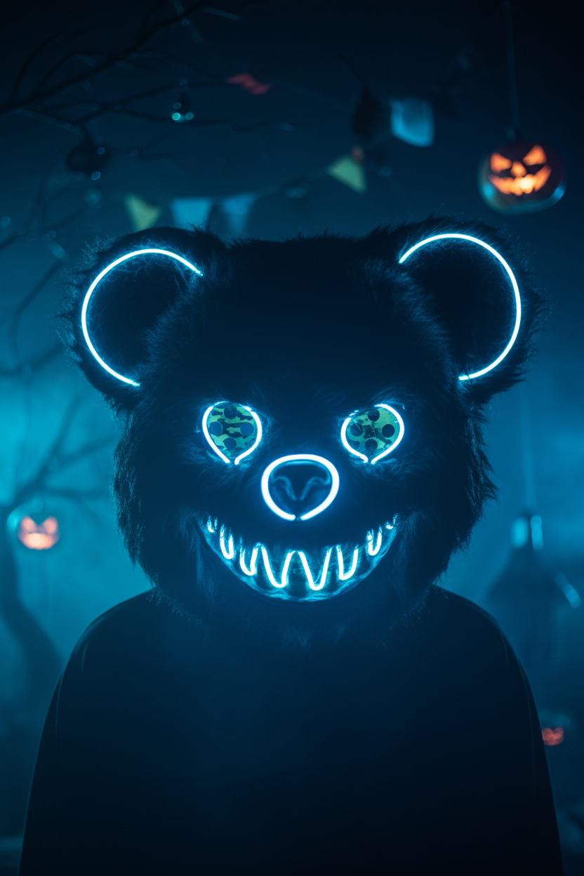 HauntMask – Neon Bear LED Mask Ice Blue