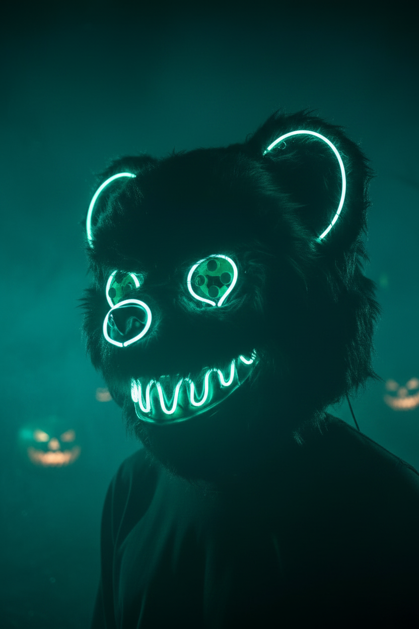HauntMask – Neon Bear LED Mask Toxic Green – Image 2 (corrigée)
