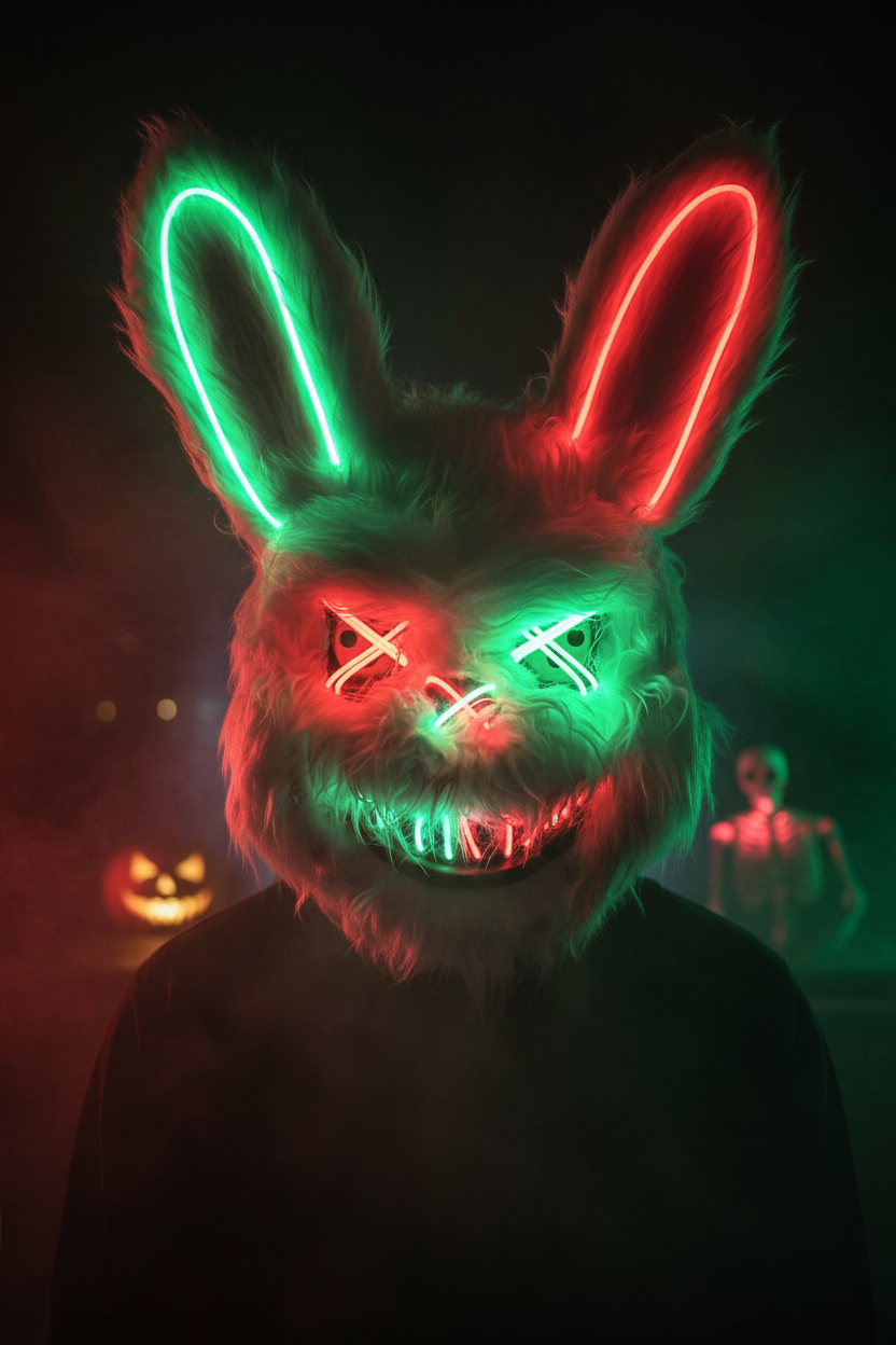 HauntMask – Neon Rabbit LED Mask Green & Red