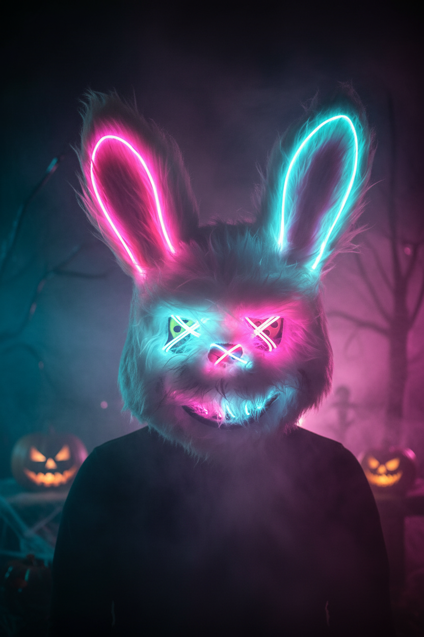 HauntMask – Neon Rabbit LED Mask Pink & Cyan
