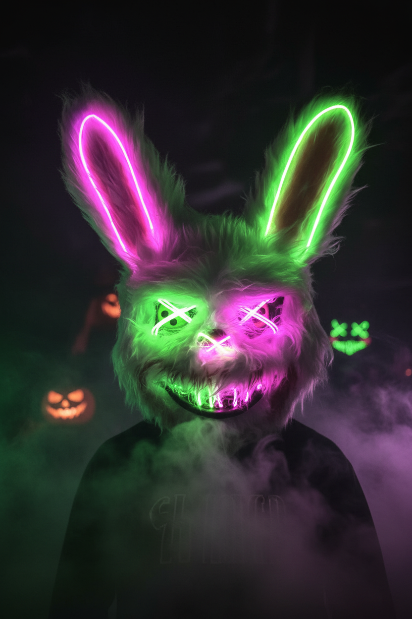 HauntMask – Neon Rabbit LED Mask Pink & Green