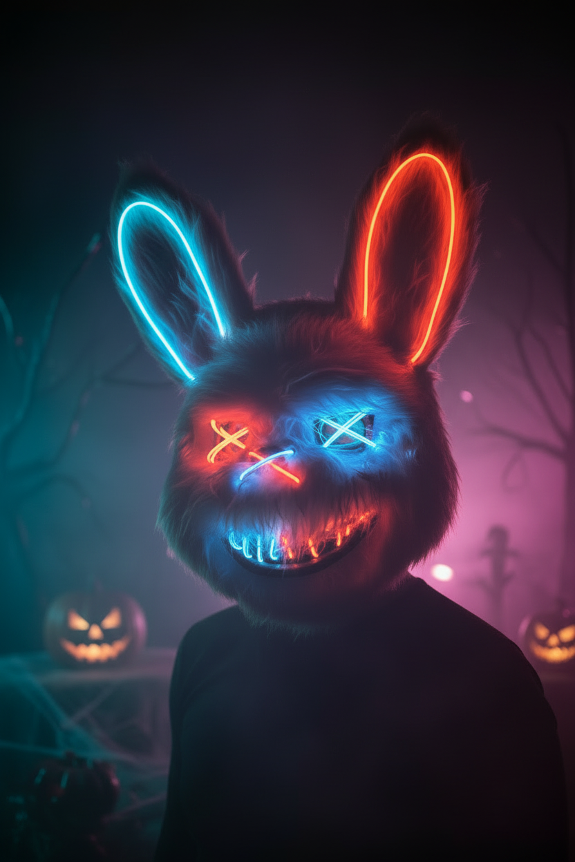 Masque lapin néon angle 3/4 Halloween