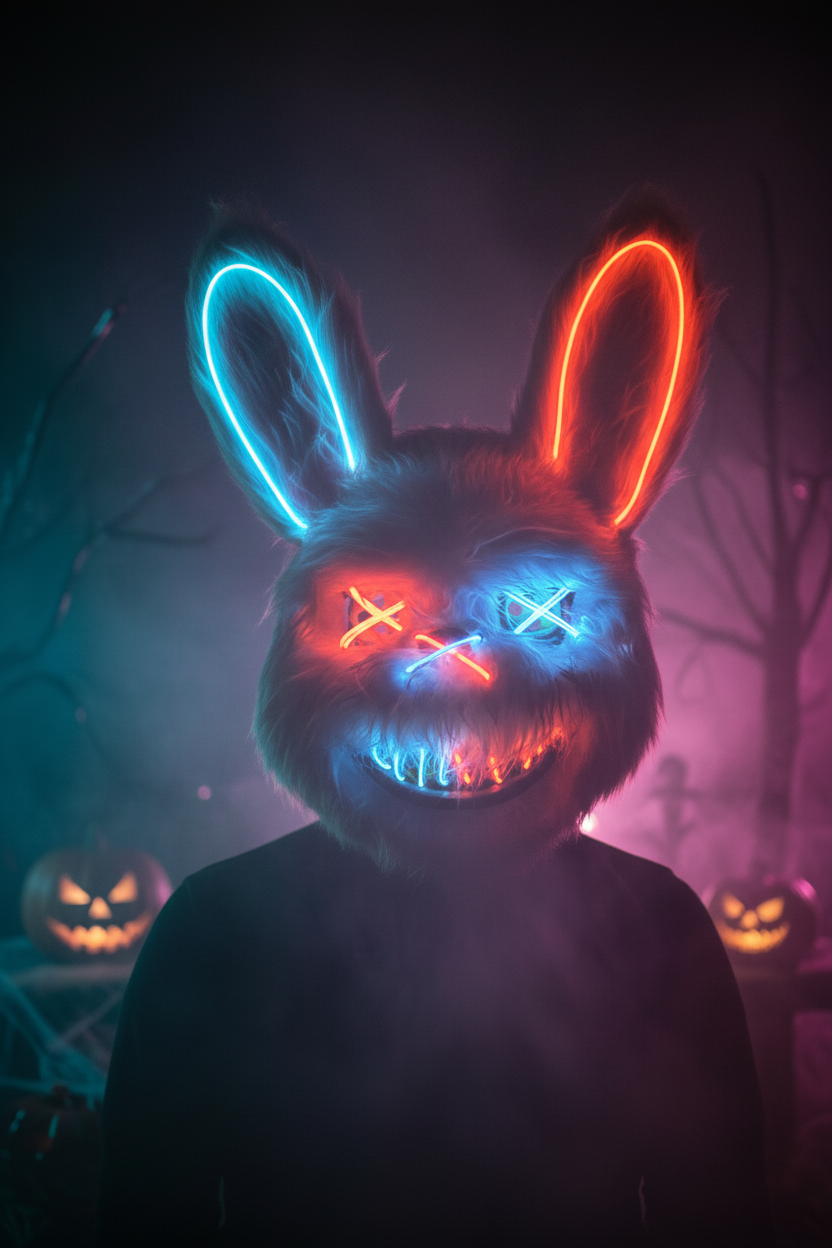 Masque lapin néon bleu orange Halloween décor